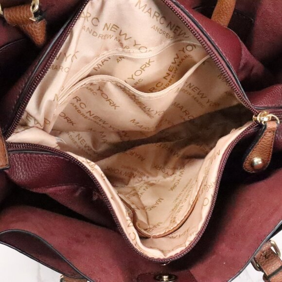 Andrew Marc New York Mahogany Burgandy Brown Vegan Leather Satchel Handbag Purse - Picture 15 of 15